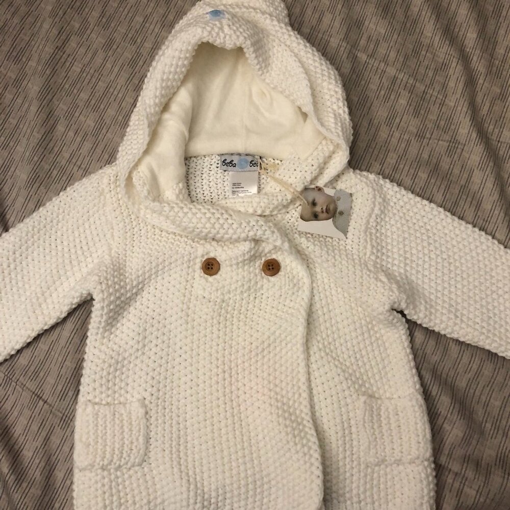 NWT Beba Bean Knit Crochet Hoodie Toddler Size 12-18M